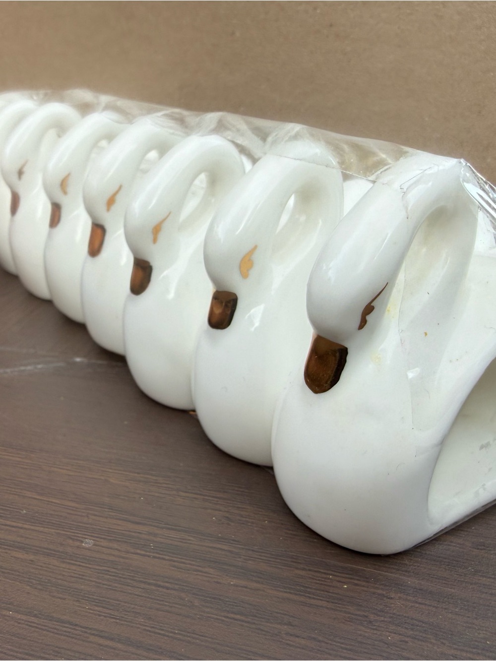 Vintage Porcelain Swan Hand Painted Napkin Rings Holders Set Of 8 White Wedding